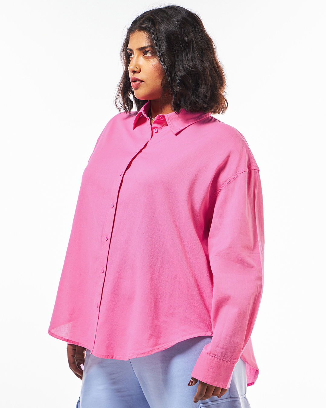 Shop Women's Pink Oversized Plus Size Shirt-Back