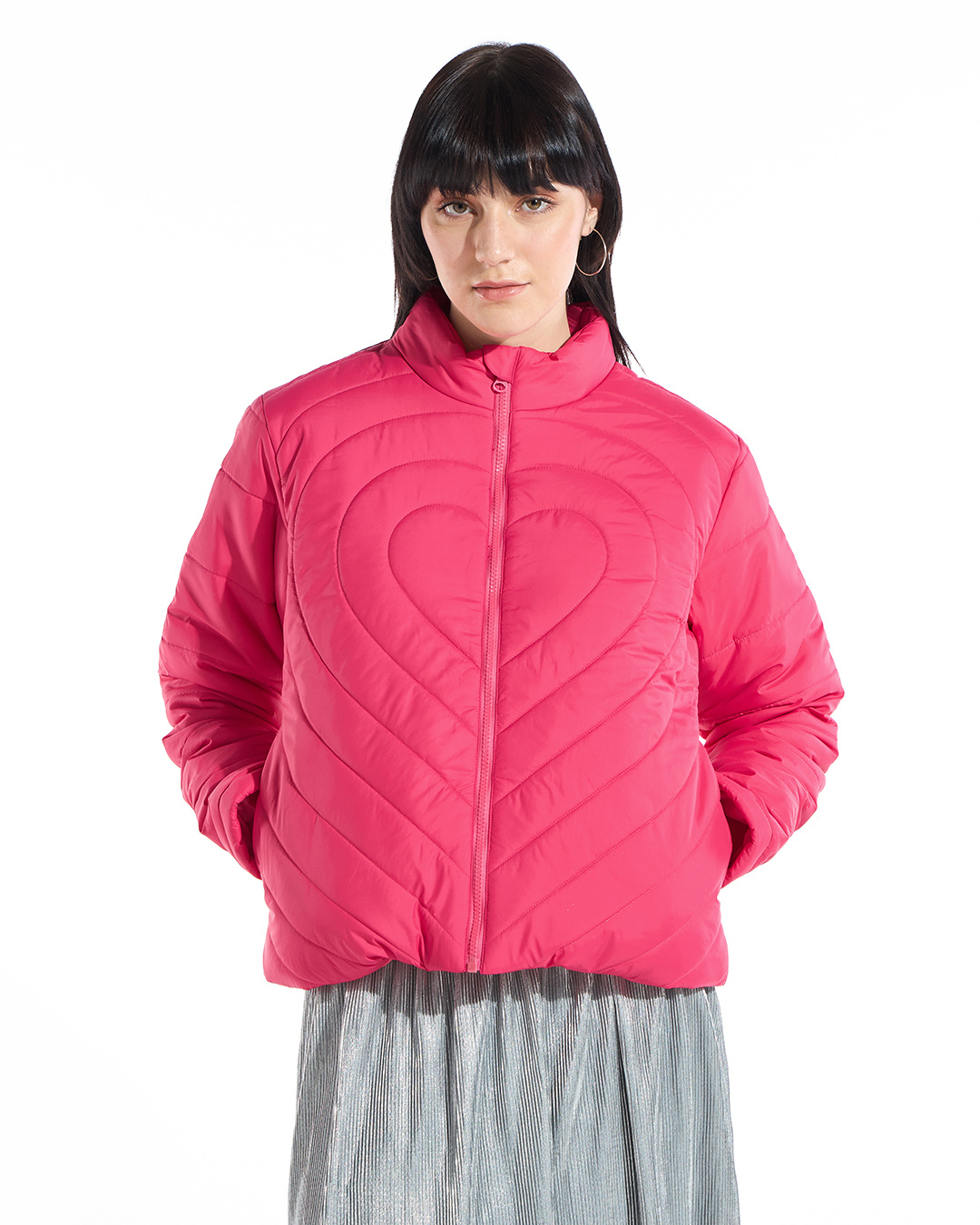 Shop Women's Pink Oversized Puffer Jacket-Back