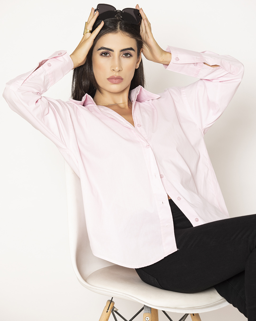 Women Pink & White Striped Oversized Shirt