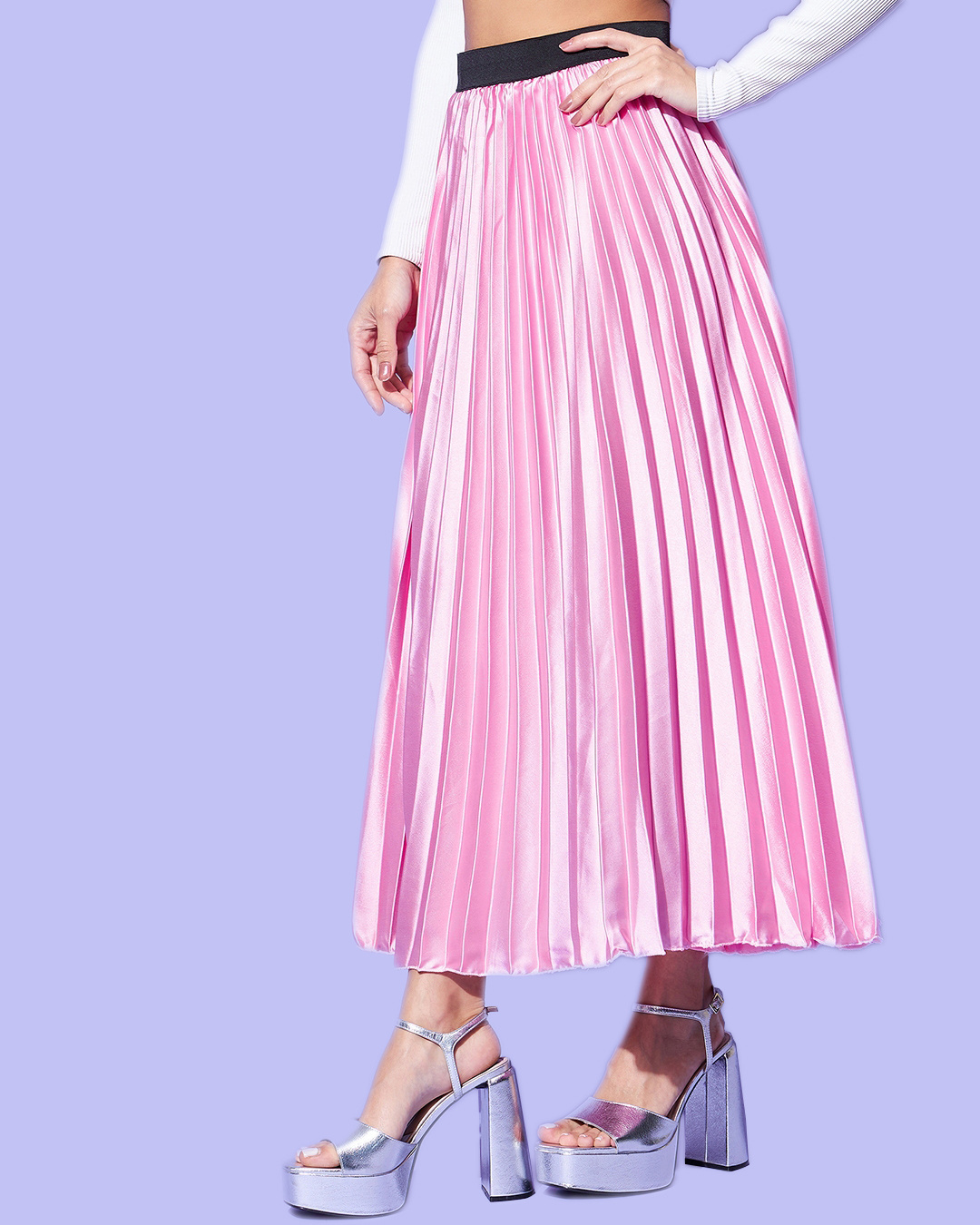 Shop Women's Pink Pleated Skirts-Back