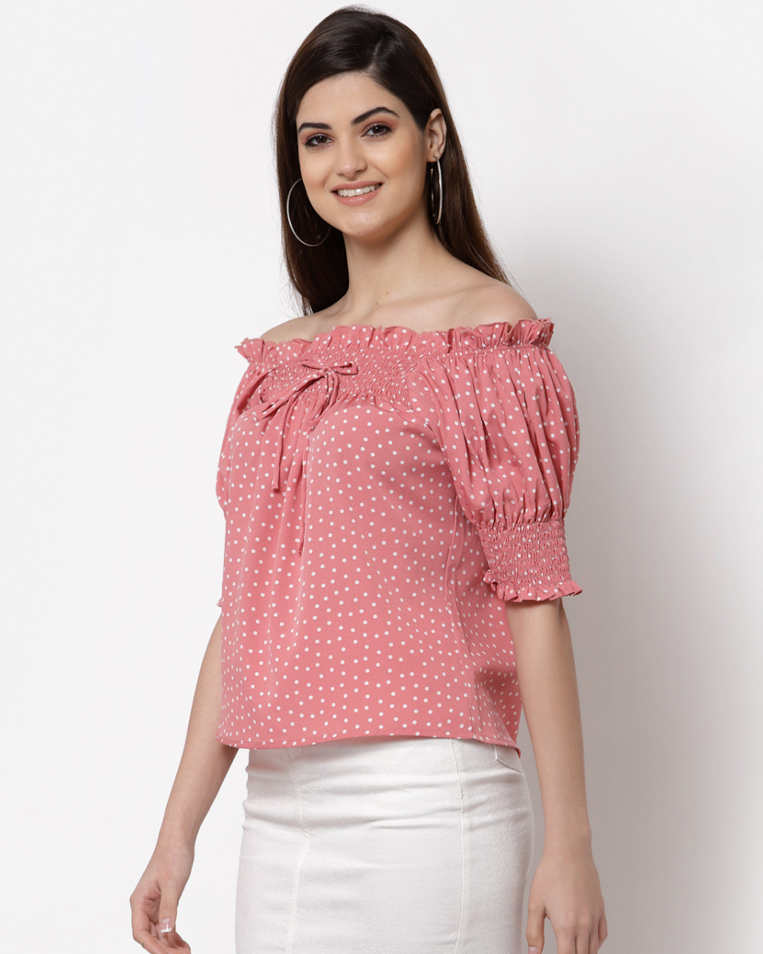 Shop Women's Pink Polka Print Top-Back