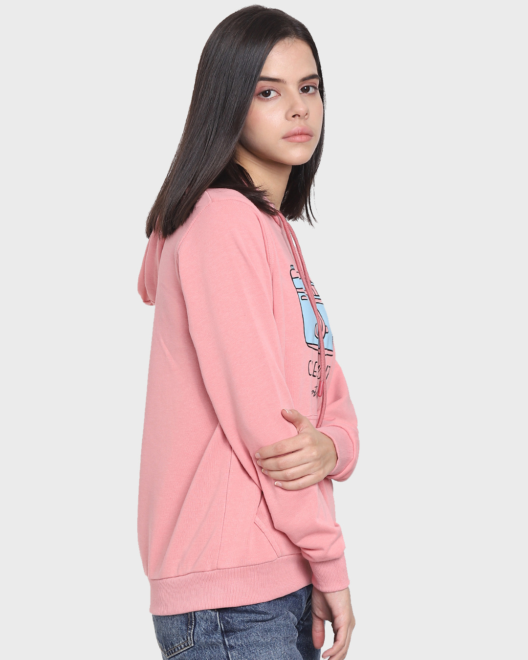 Shop Women's Pink Printed Hoodie-Back