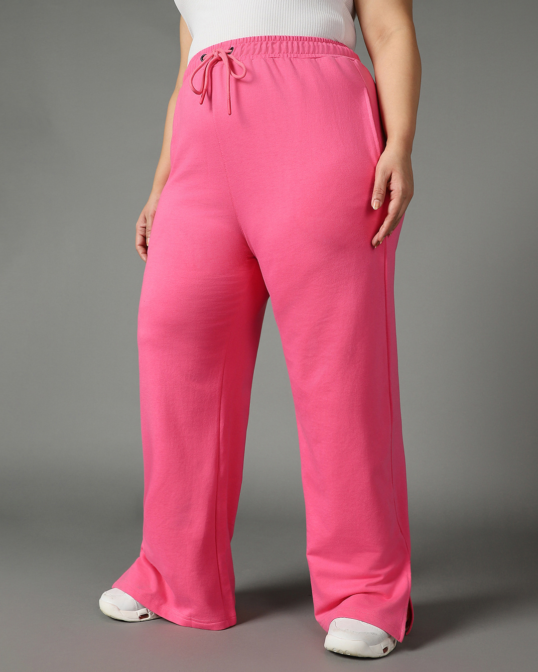 Shop Women's Pink Plus Size Flared Trousers-Back