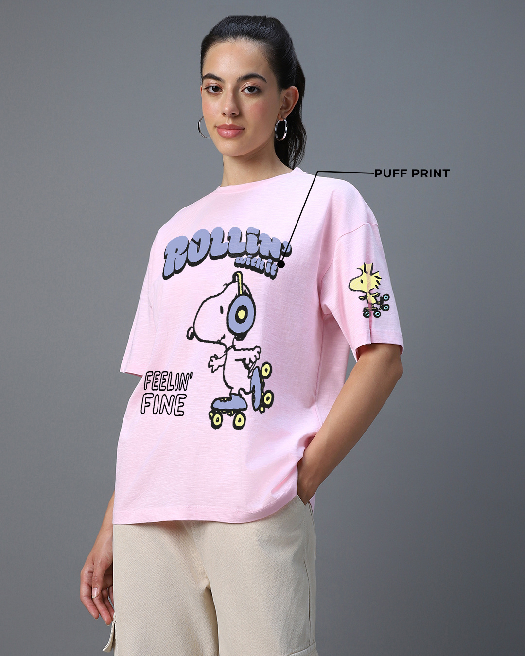 Shop Women's Pink Rollin Withit Graphic Printed Oversized T-shirt-Back