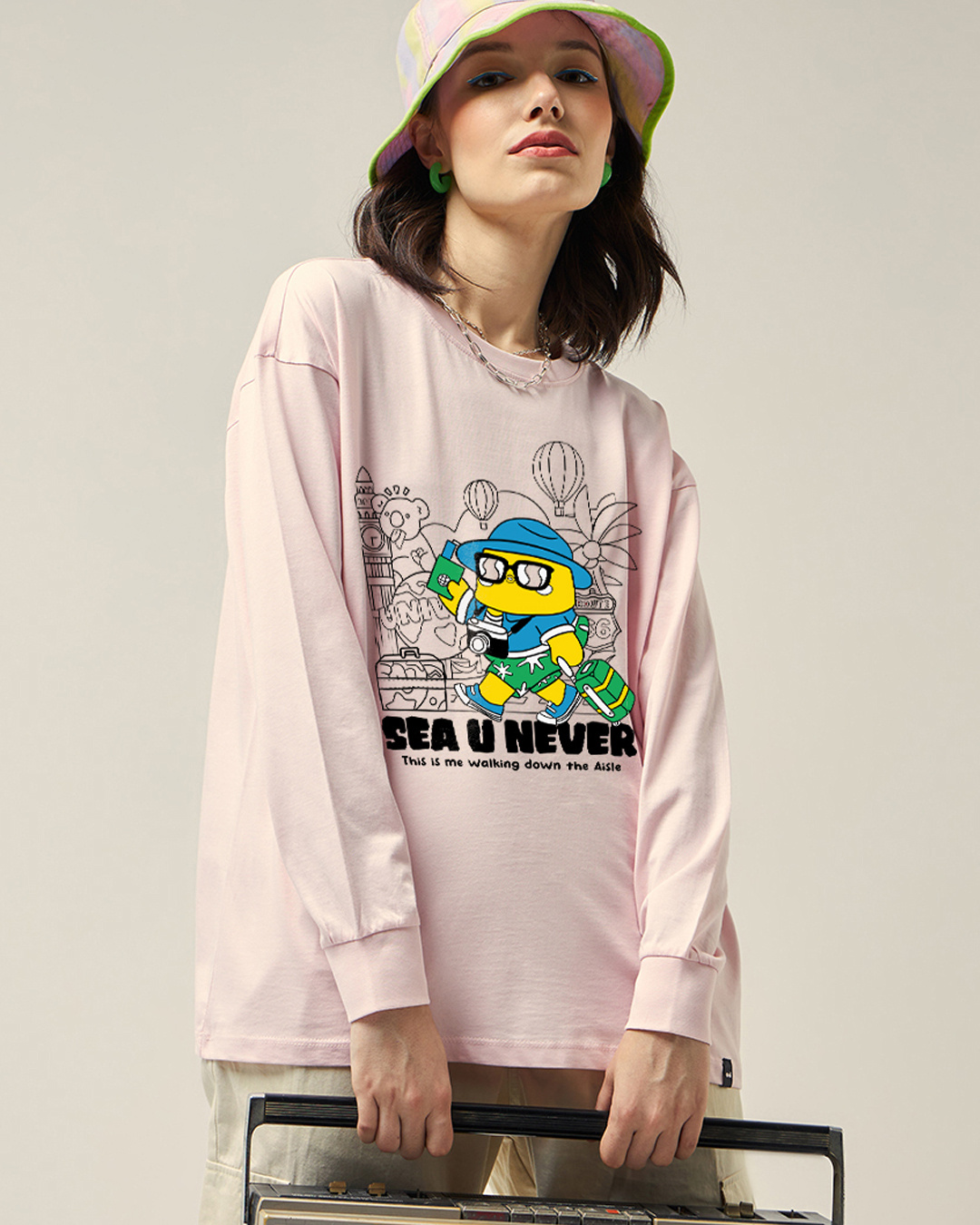 Buy Women's Pink Sea U Never Graphic Printed Oversized T-shirt Online ...