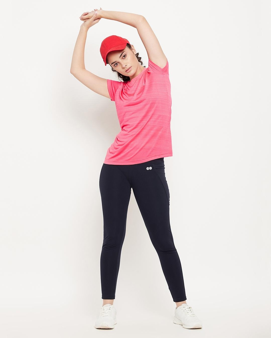 Shop Women's Pink Self Design Slim Fit T-shirt-Back