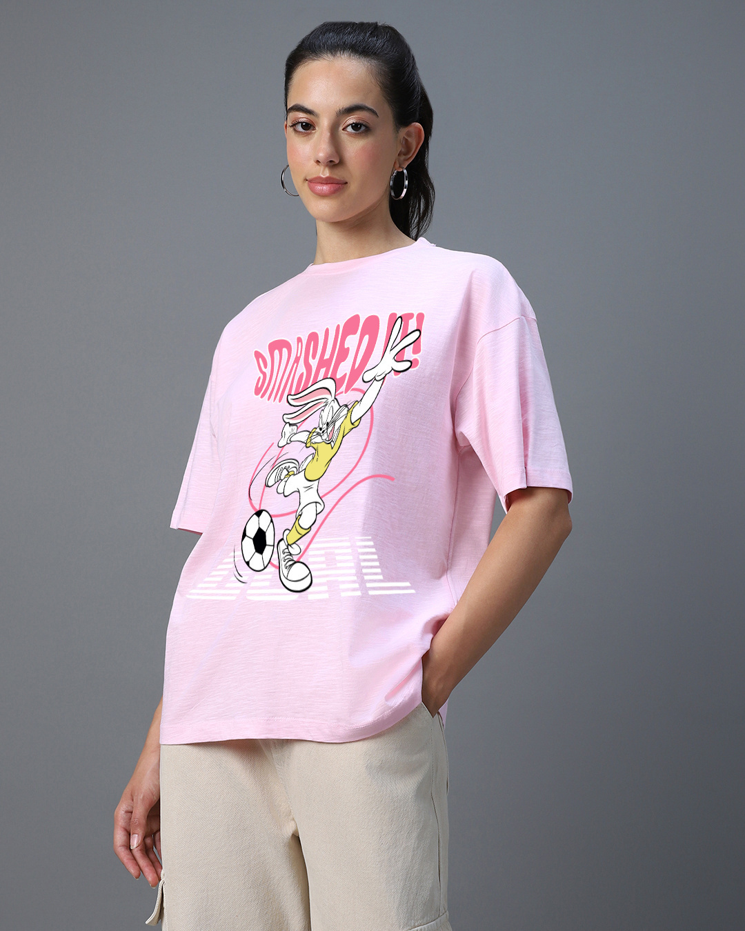 Shop Women's Pink Smashed It Graphic Printed Oversized T-shirt-Back