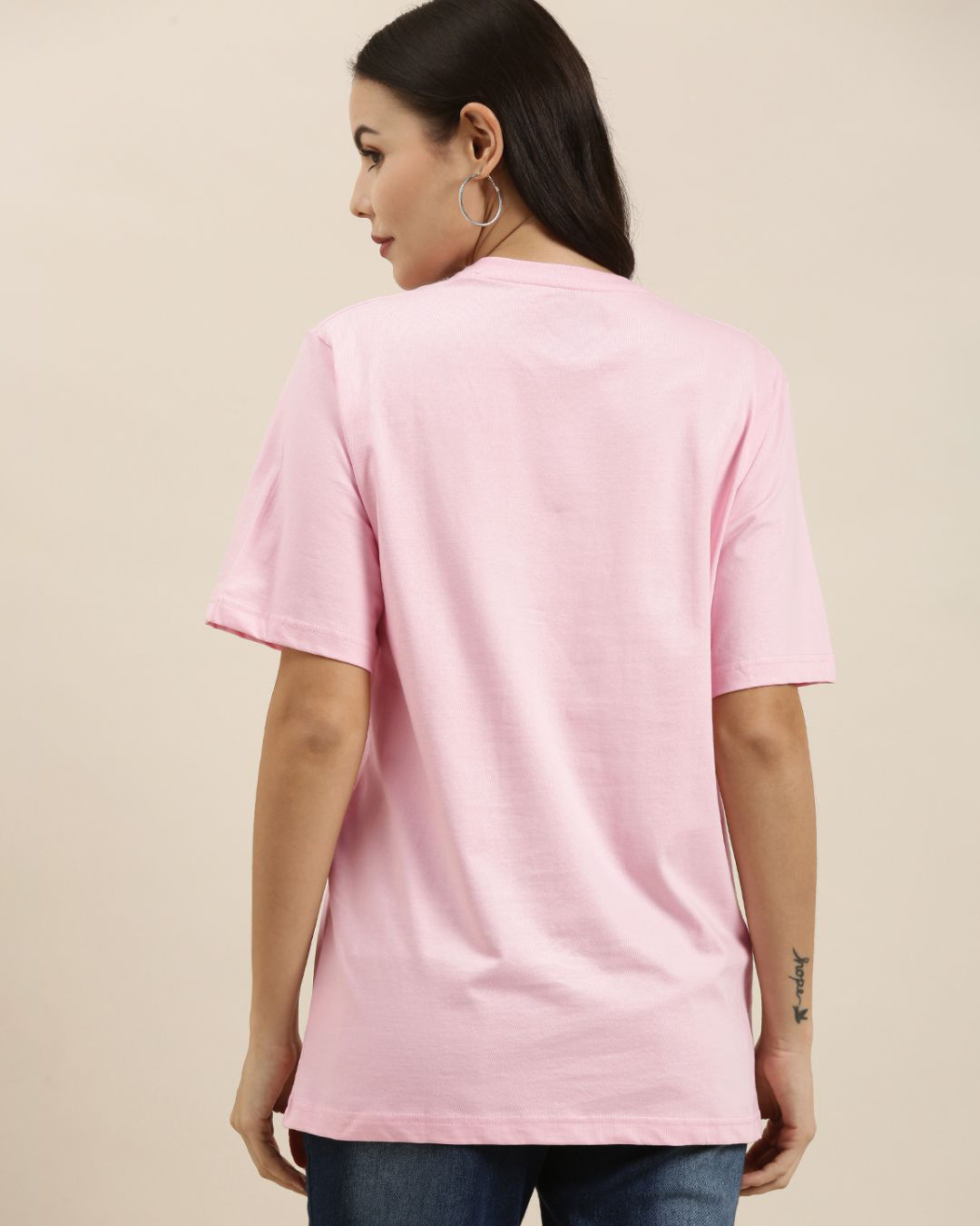 Shop Women's Pink Smile To The World Graphic Printed Oversized T-shirt-Back