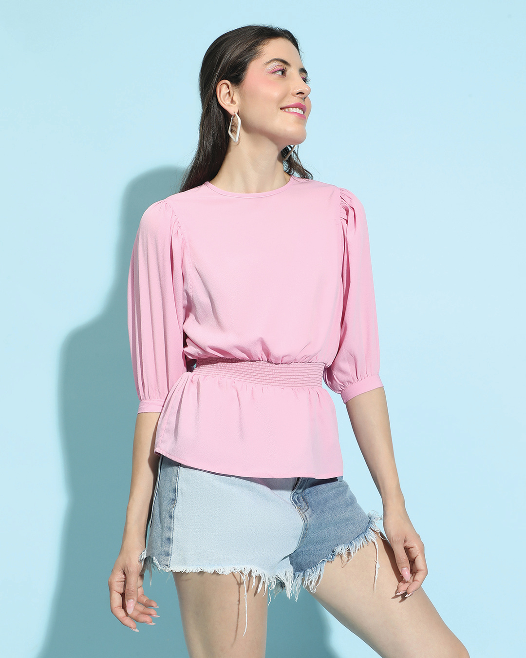 Shop Women's Pink Smocked Top-Back