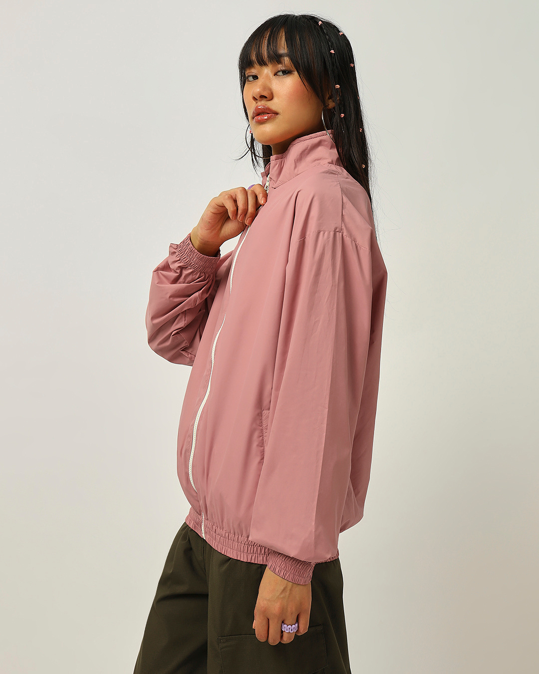 Shop Women's Pink Oversized Windcheater Jacket-Back