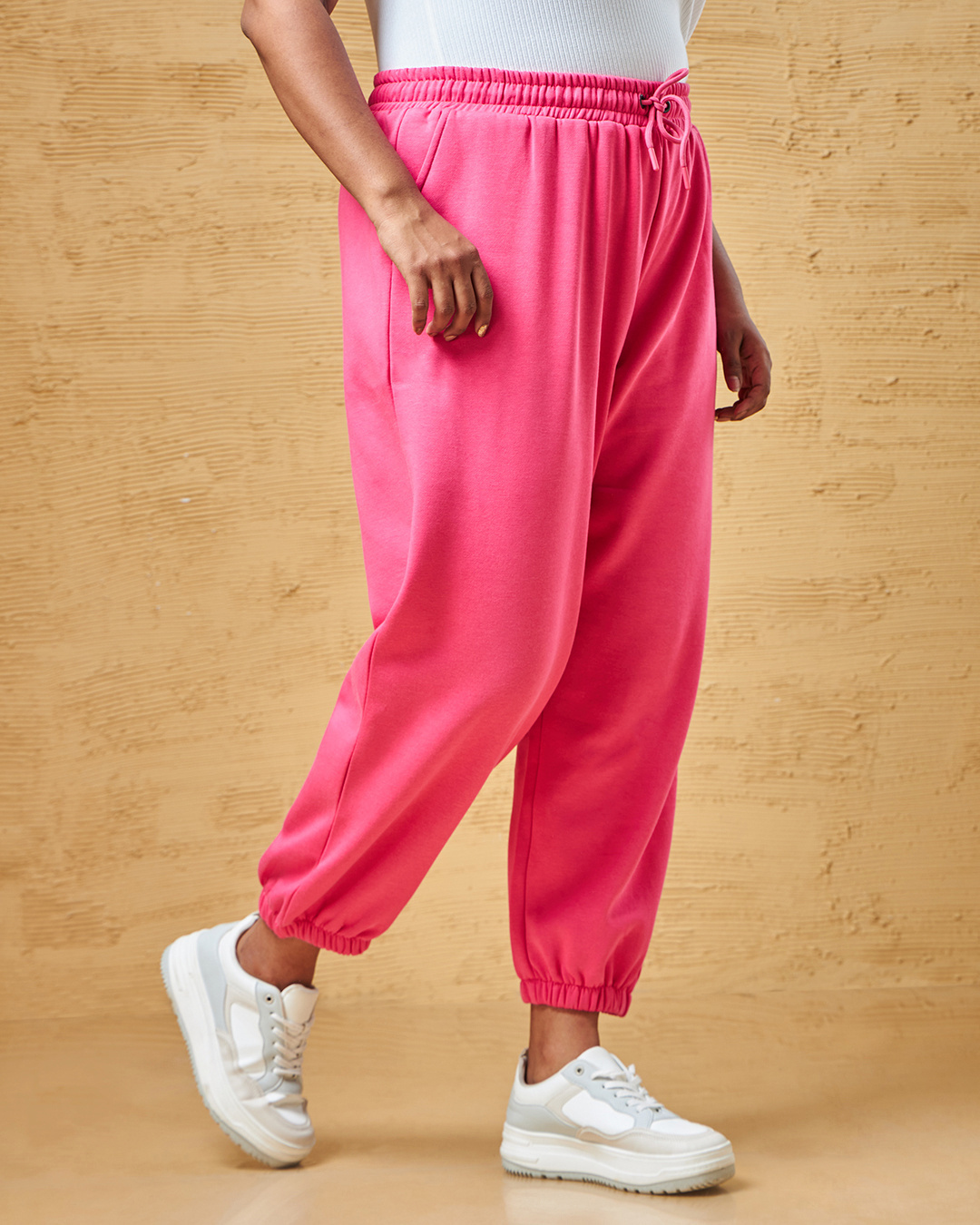Shop Women's Pink Super Loose Fit Plus Size Joggers-Back