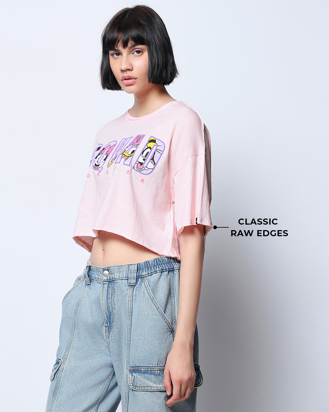 Shop Women's Pink Squad Forever Typography Oversized Short Top-Back