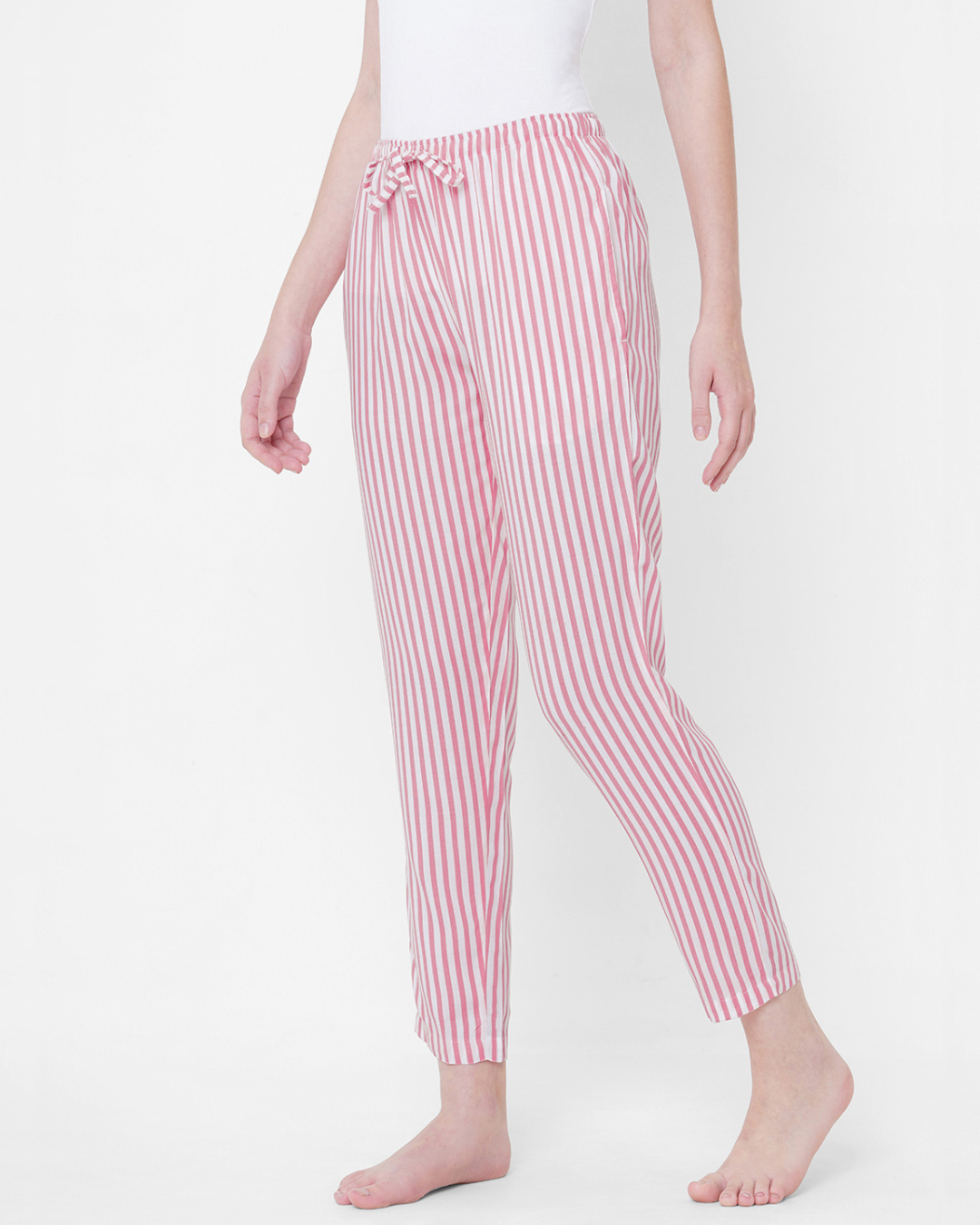 Shop Women's Pink Striped Lounge Pants-Back