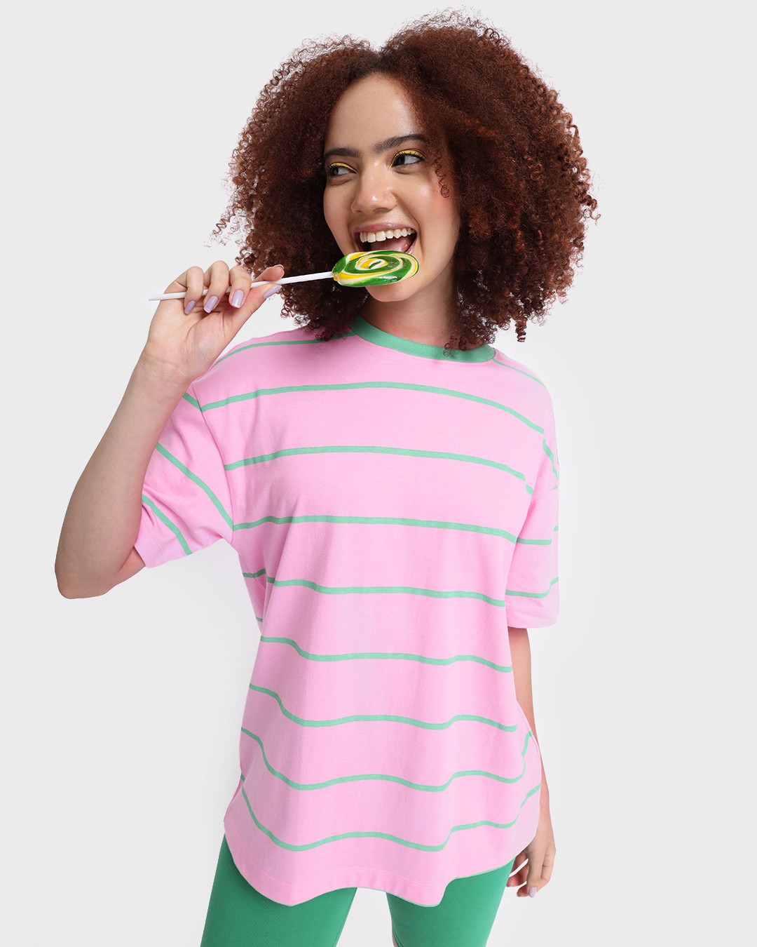 Buy Women's Pink Striped Oversized Tshirt Online at Bewakoof
