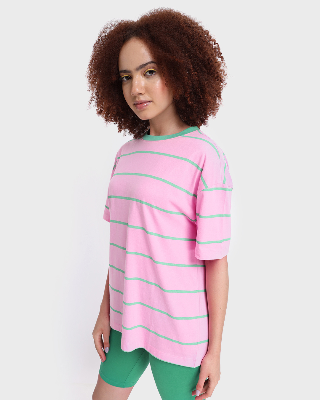 Shop Women's Pink Striped Oversized T-shirt-Back