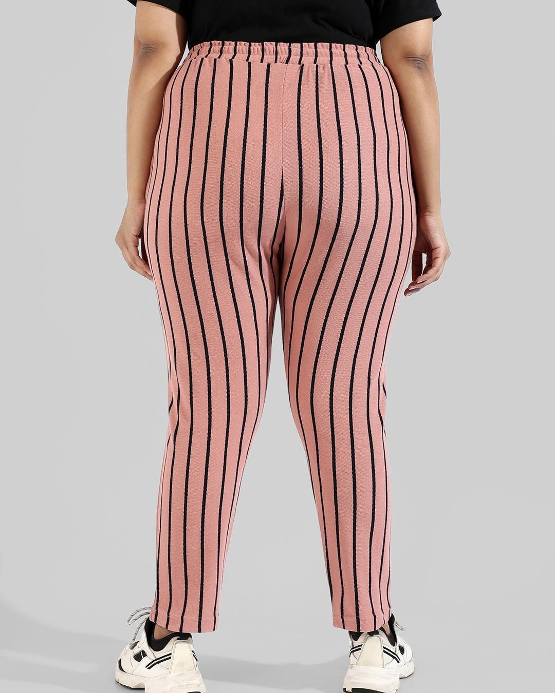 Shop Women's Pink Striped Skinny Fit Plus Size Track pants-Back