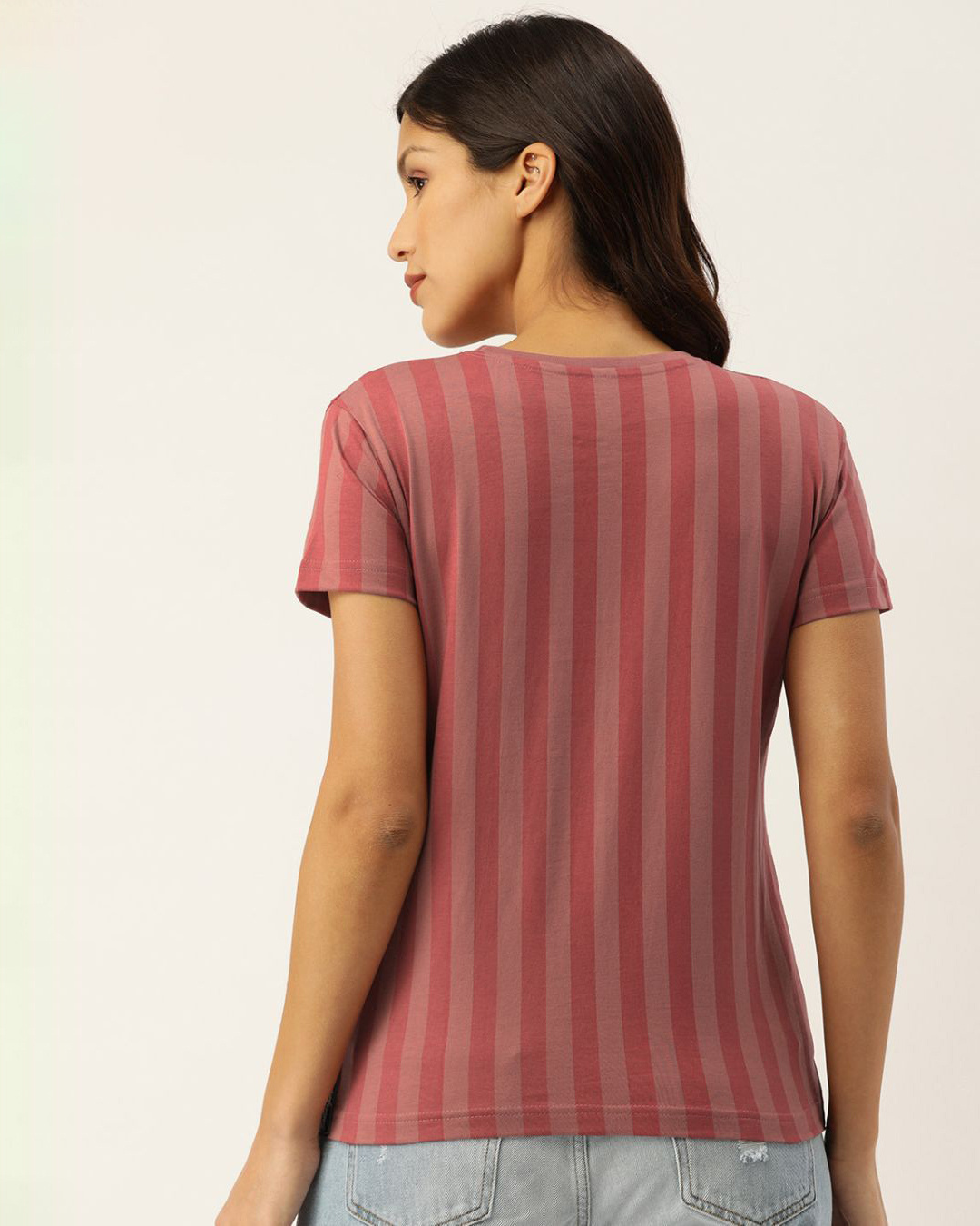 Shop Women's Pink Striped T-shirt-Back