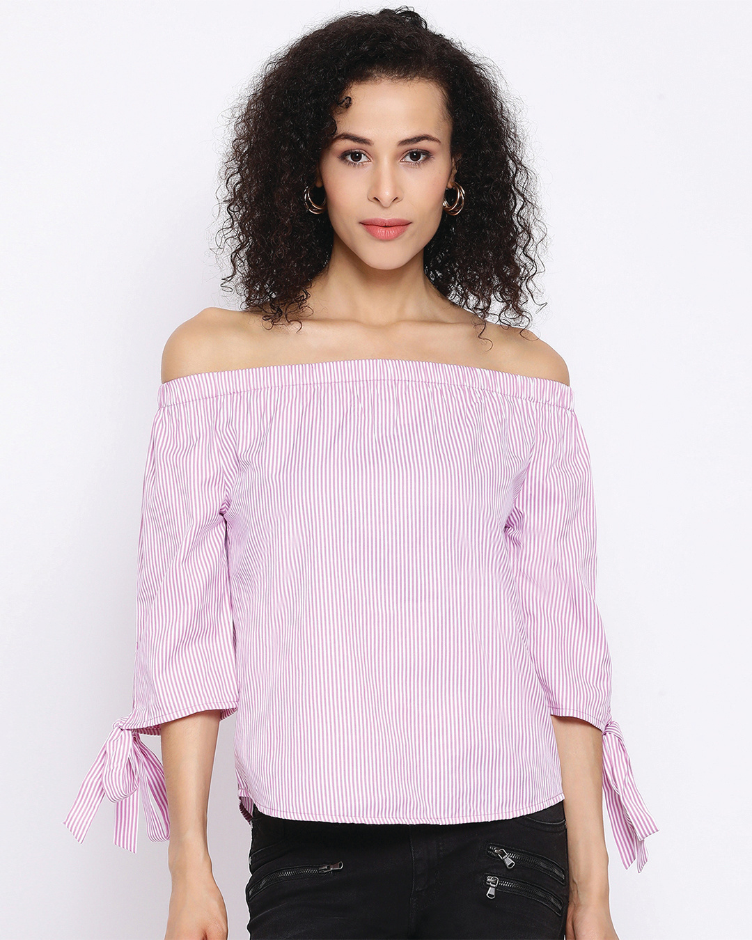 Shop Women's Pink Striped Top-Back