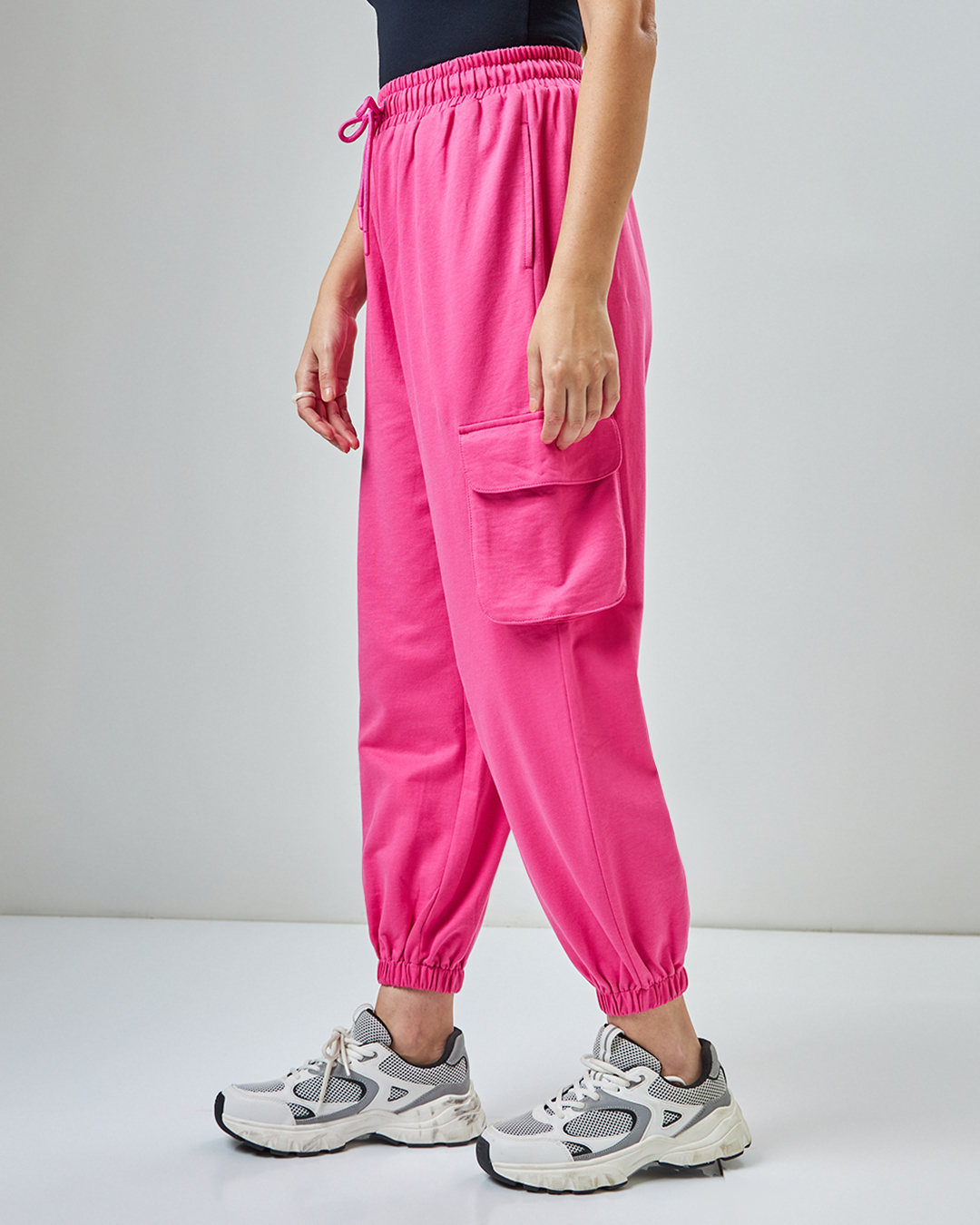Shop Women's Pink Super Loose Fit Cargo Joggers-Back