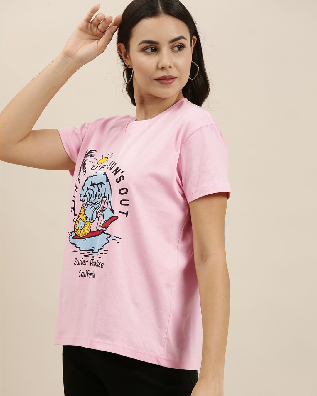Buy Women's Pink Surfer Paradise Graphic Printed Oversized Tshirt
