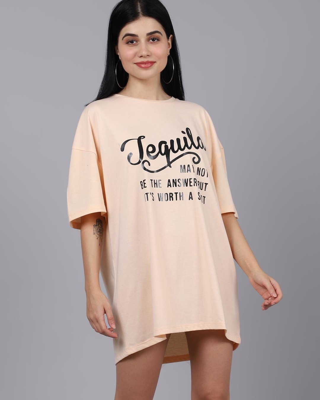 Shop Women's Pink Tequila Typography Oversized T-shirt-Back