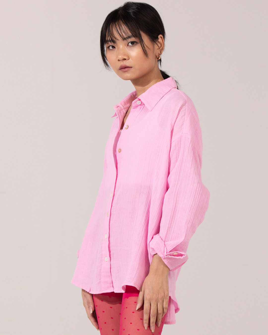 Shop Women's Pink Textured Oversized Shirt-Back