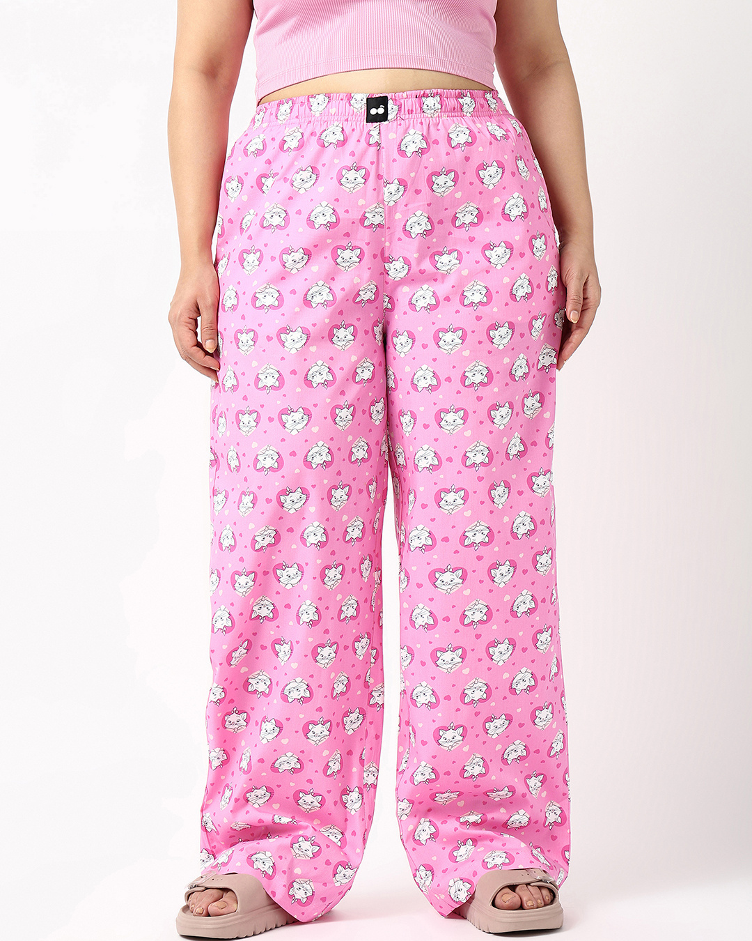 Shop Women's Pink The Aristocats All Over Printed Plus Size Wide Leg Pyjamas-Back