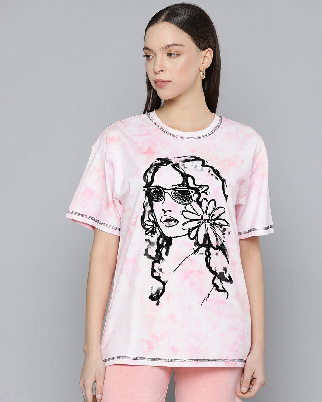 Buy Womens Pink Tie And Dye Oversized T Shirt Online At Bewakoof 7740