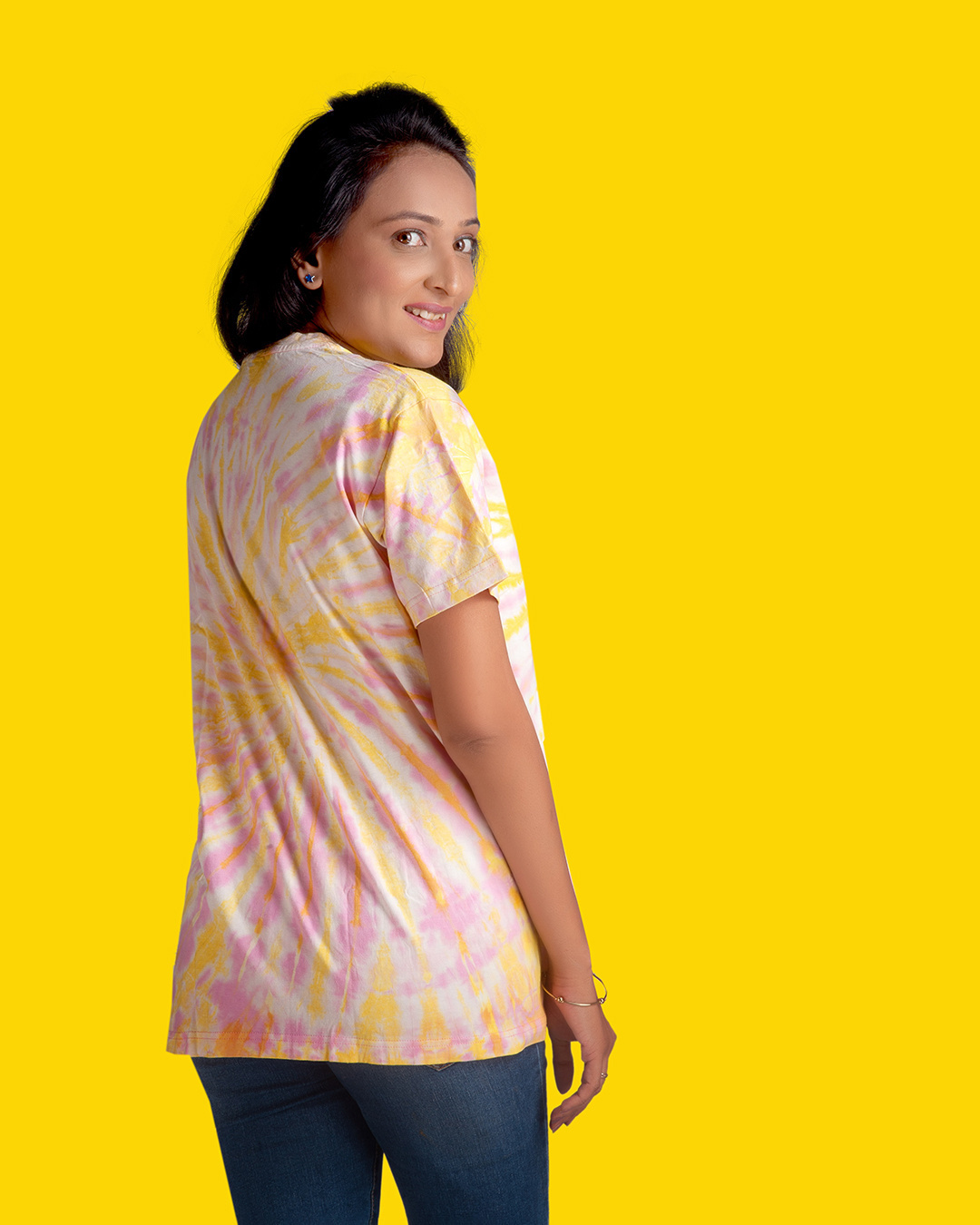 Shop Women's Pink Tie & Dye Loose Comfort Fit T-shirt-Back