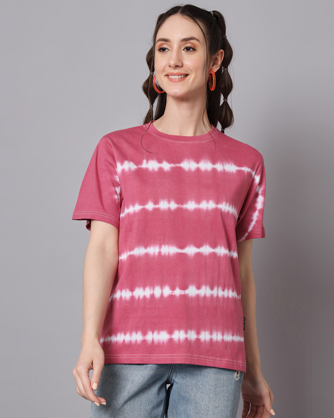 Buy Women's Pink Tie & Dye Oversized Tshirt Online at Bewakoof