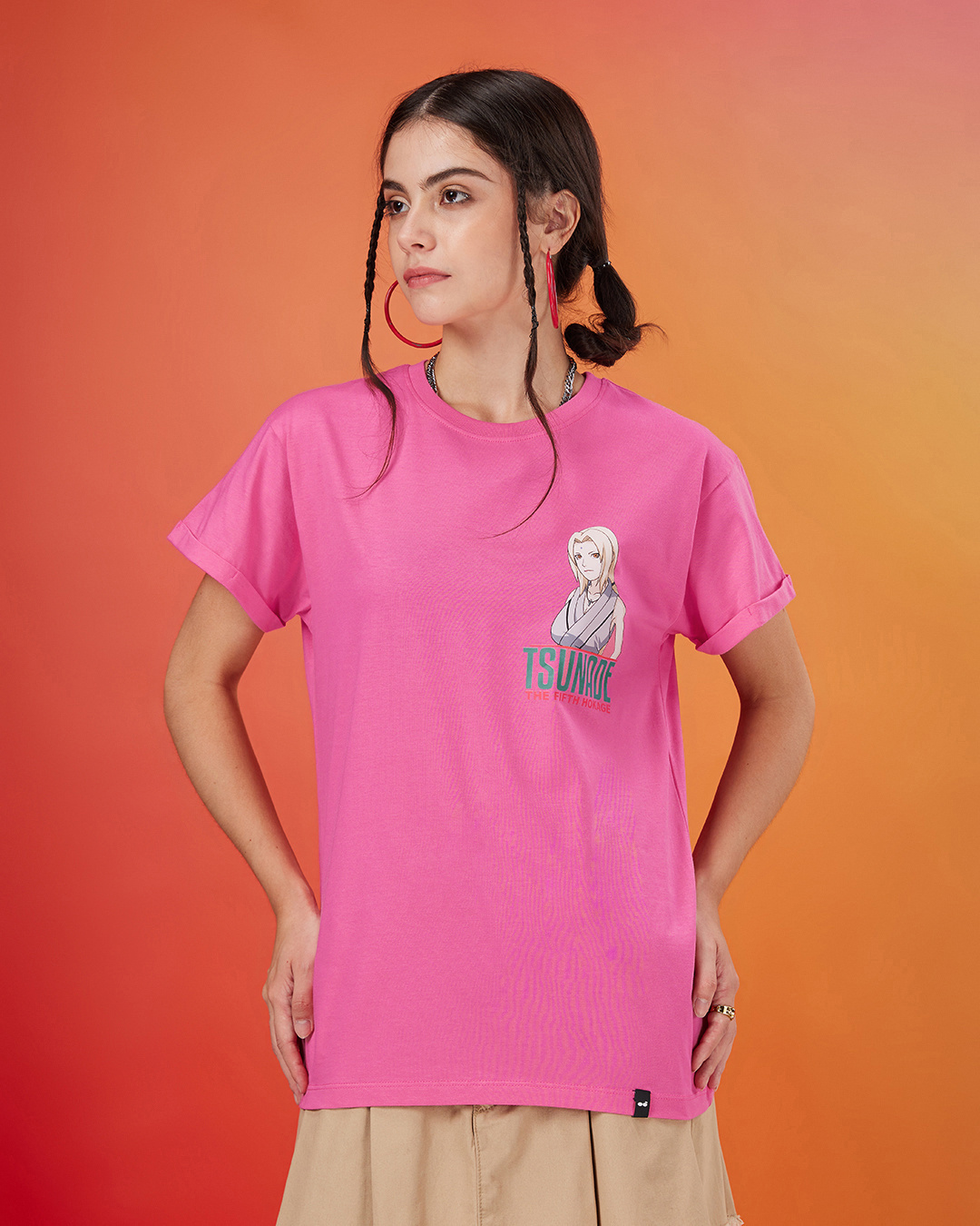 Shop Women's Pink Tsunade Graphic Printed Boyfriend T-shirt-Back