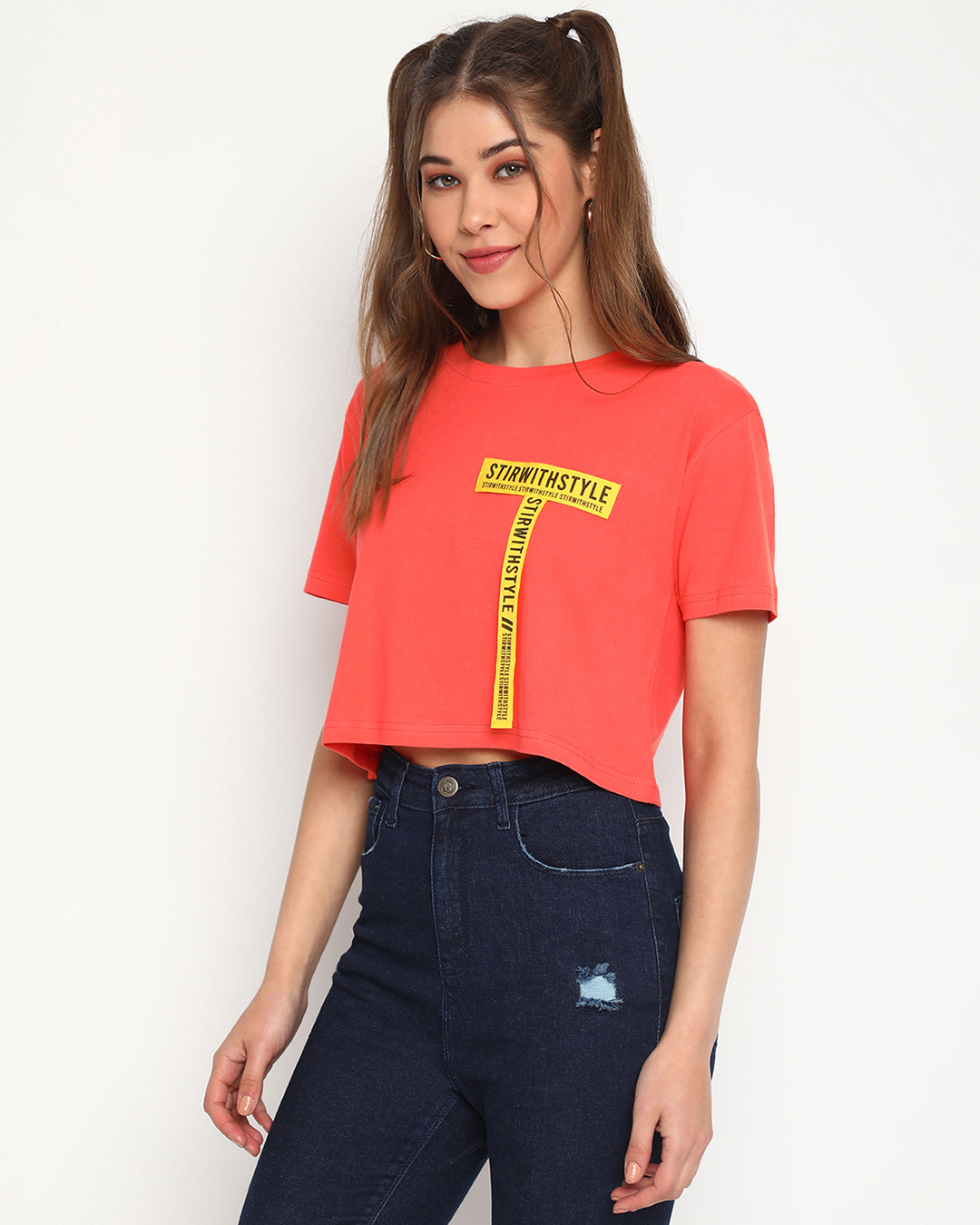 Shop Women's Pink Typography Crop T-shirt-Back