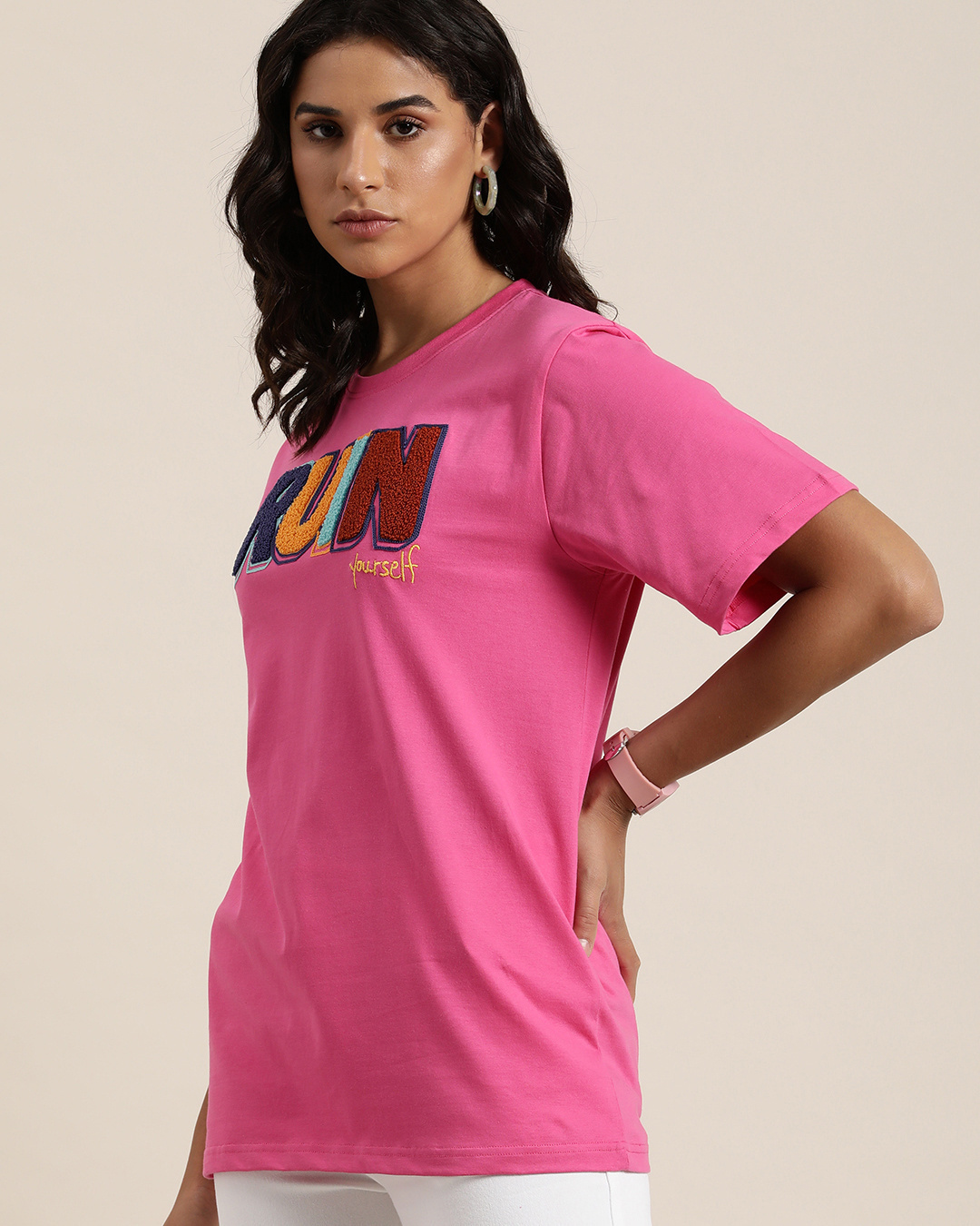 Shop Women's Pink Typographic Oversized T-shirt-Back