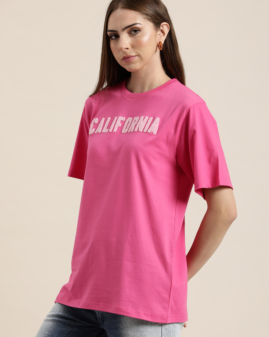 Shop Women's Pink Typographic Oversized T-shirt-Back