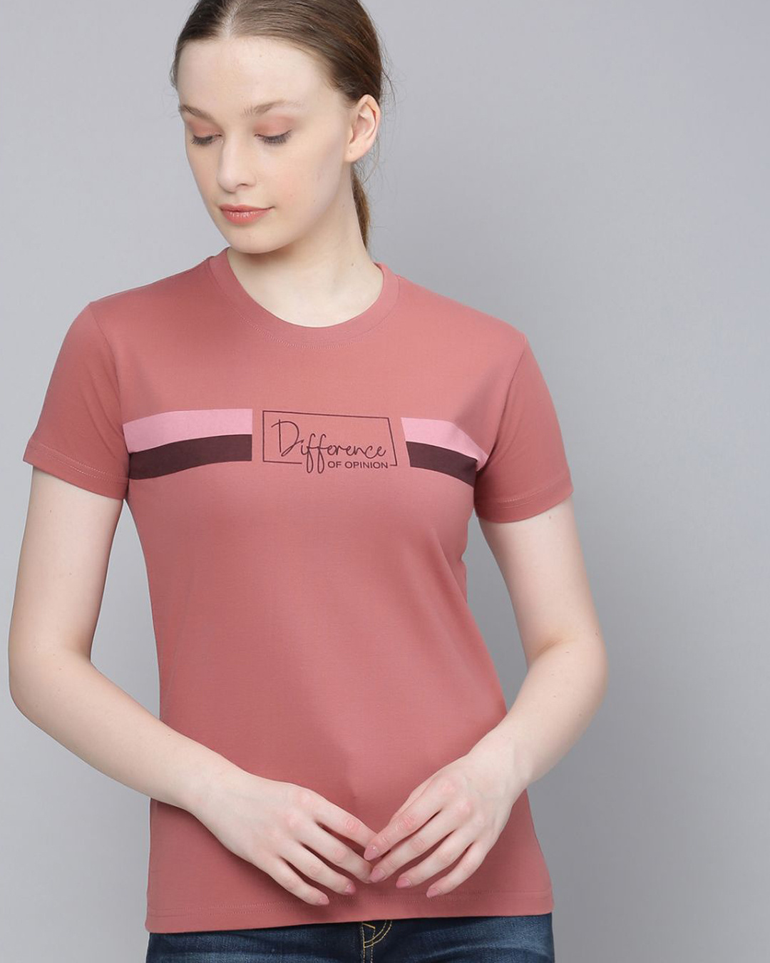 Shop Women's Pink Typographic T-shirt-Front