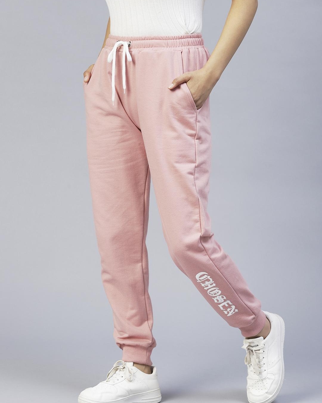 Shop Women's Pink Typography Joggers-Back