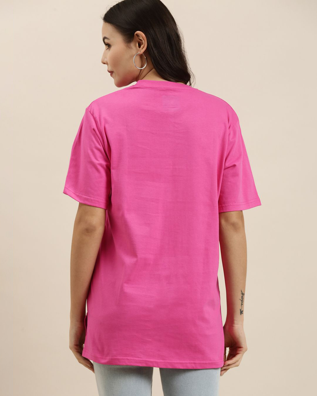 Shop Women's Pink Typography Oversized T-shirt-Back