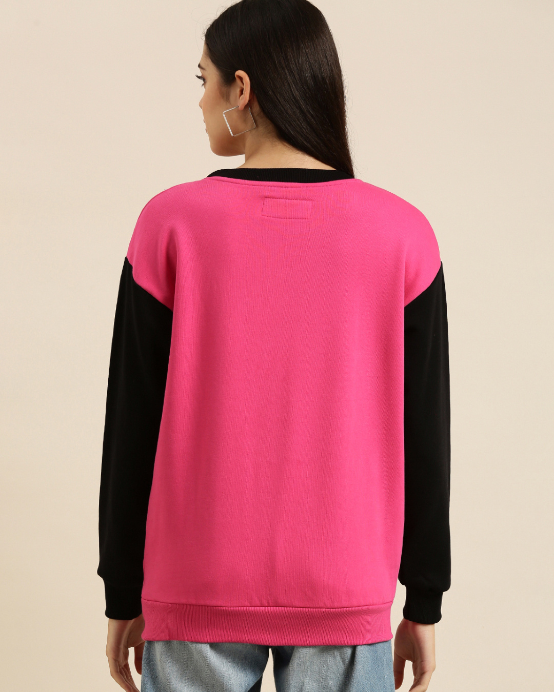 Shop Women's Pink Color Block Oversized Sweatshirt-Back