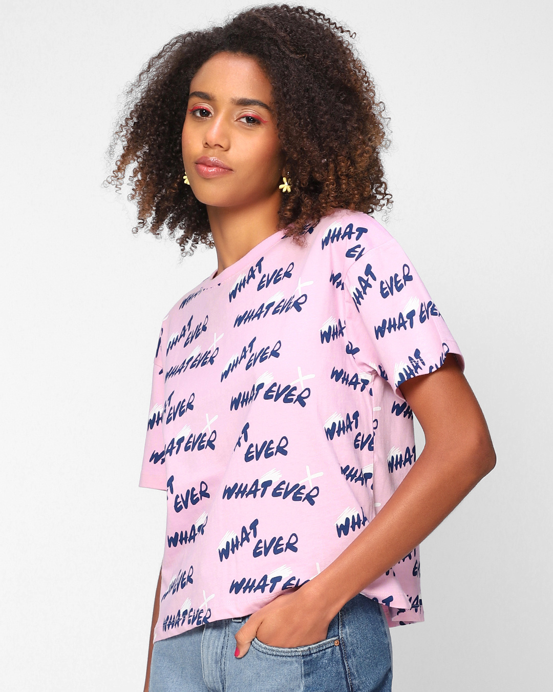 Shop Women's Pink Whatever Typography Relaxed Fit Short Top-Back