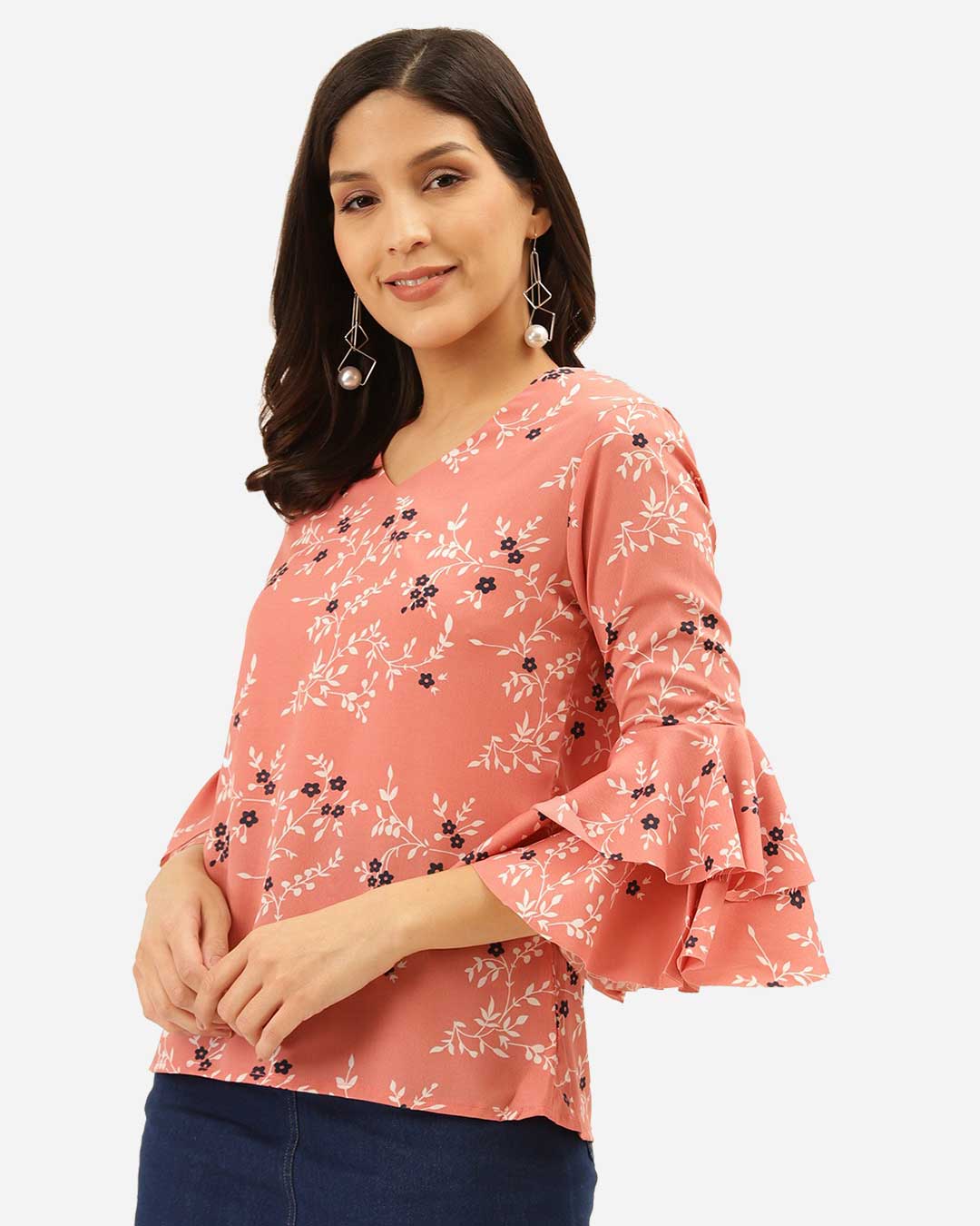 Shop Women's Pink & White Floral Print Regular Top-Back