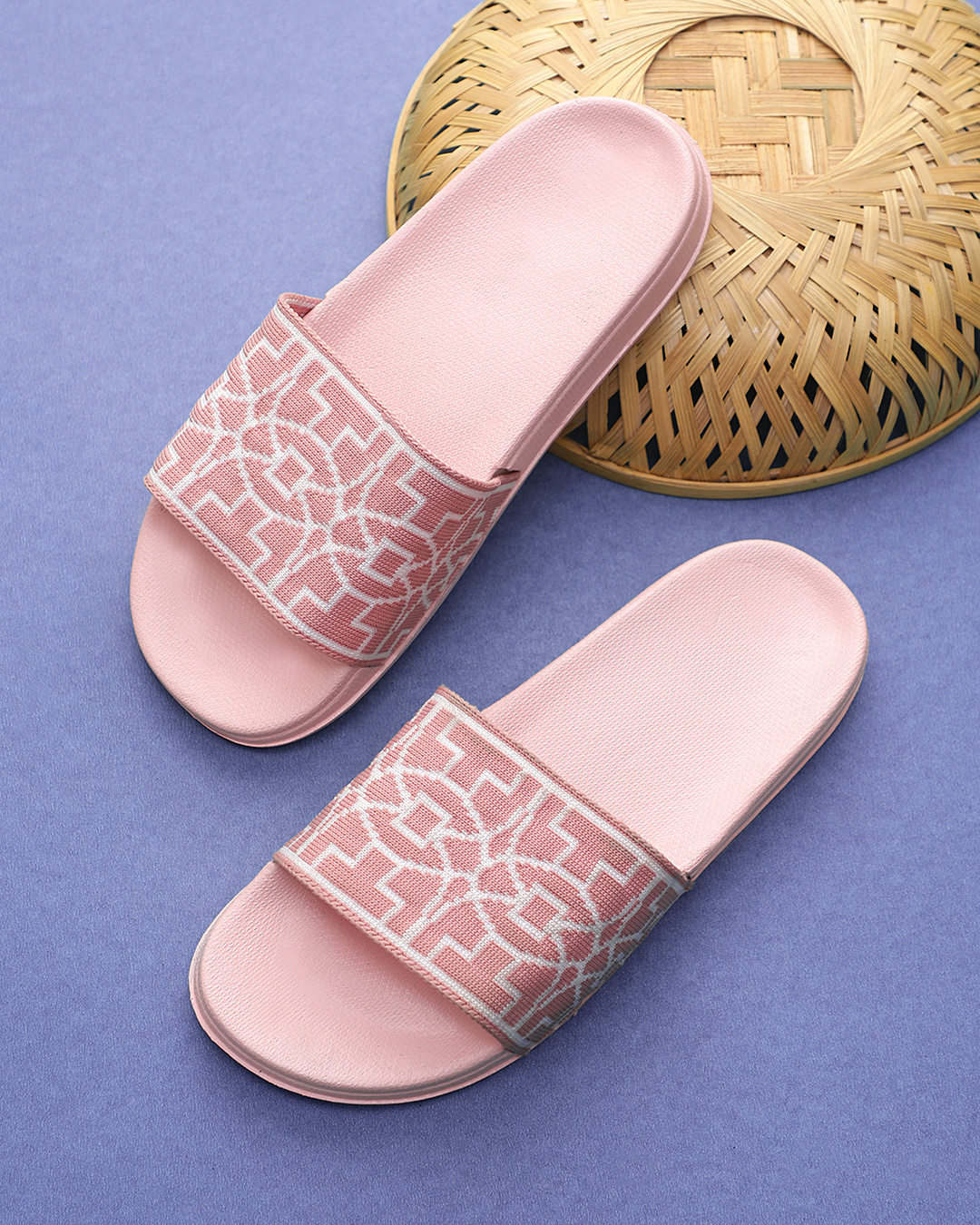 Buy Women's Pink & White Printed Sliders Online in India at Bewakoof