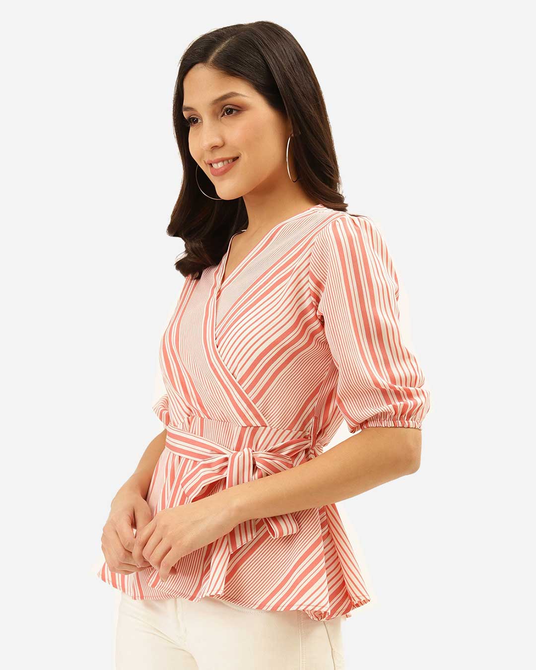 Shop Women's Pink & White Striped Wrap Top-Back