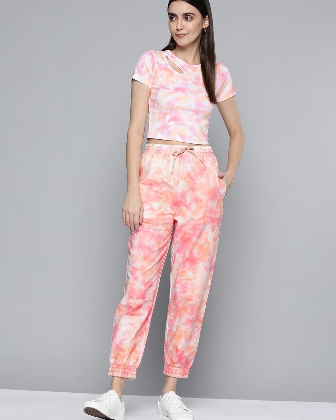 Shop Women's Pink & White Tie & Dye Co-ord Set-Back
