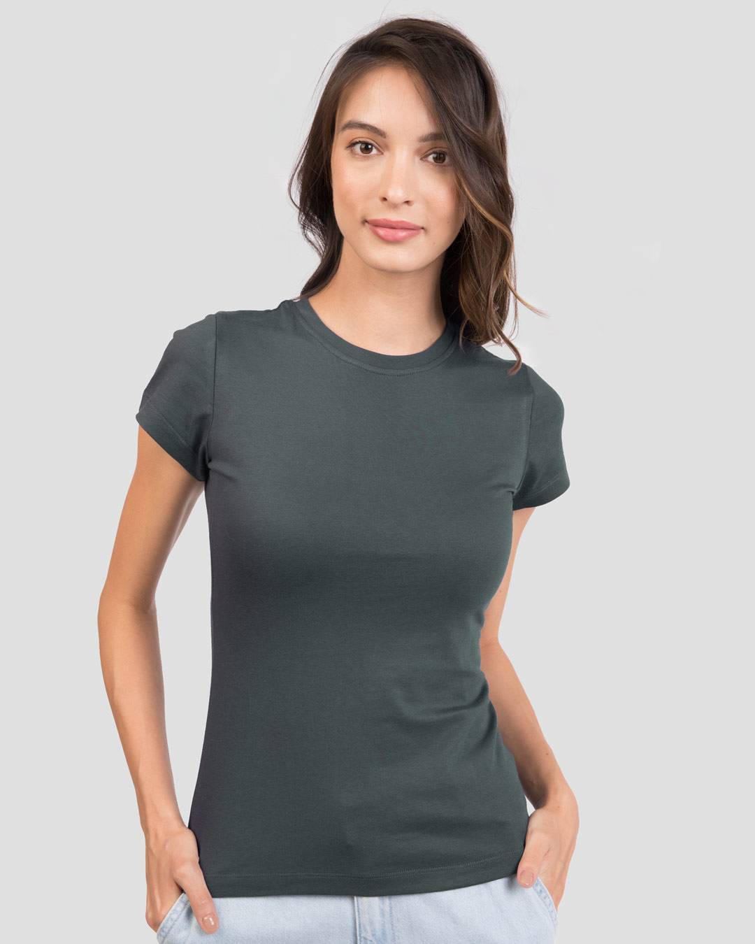Shop Pack of 2 Women's Grey & Maroon Slim Fit T-shirt-Back