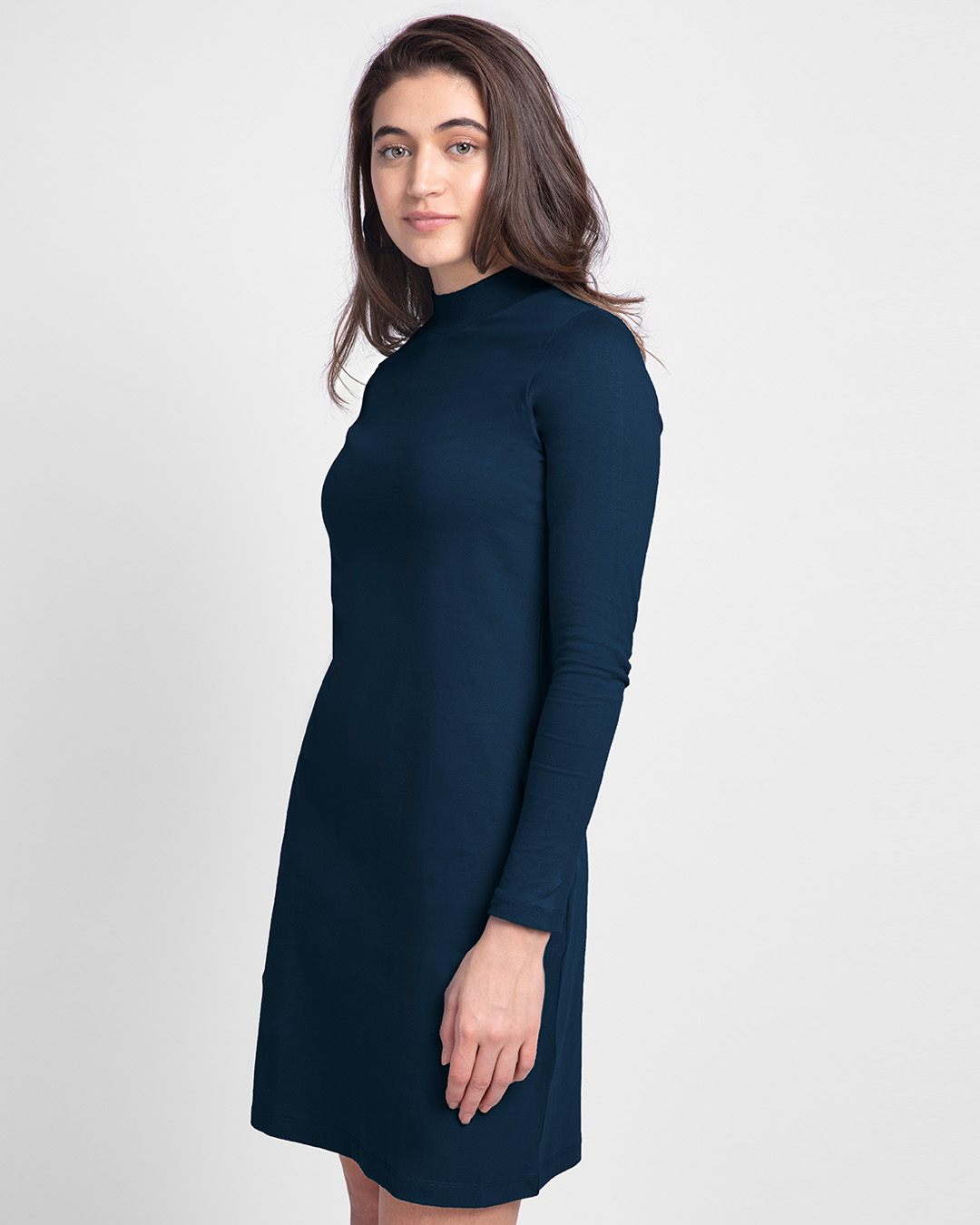Shop Women's Blue High Neck Slim Fit Pocket Dress-Back