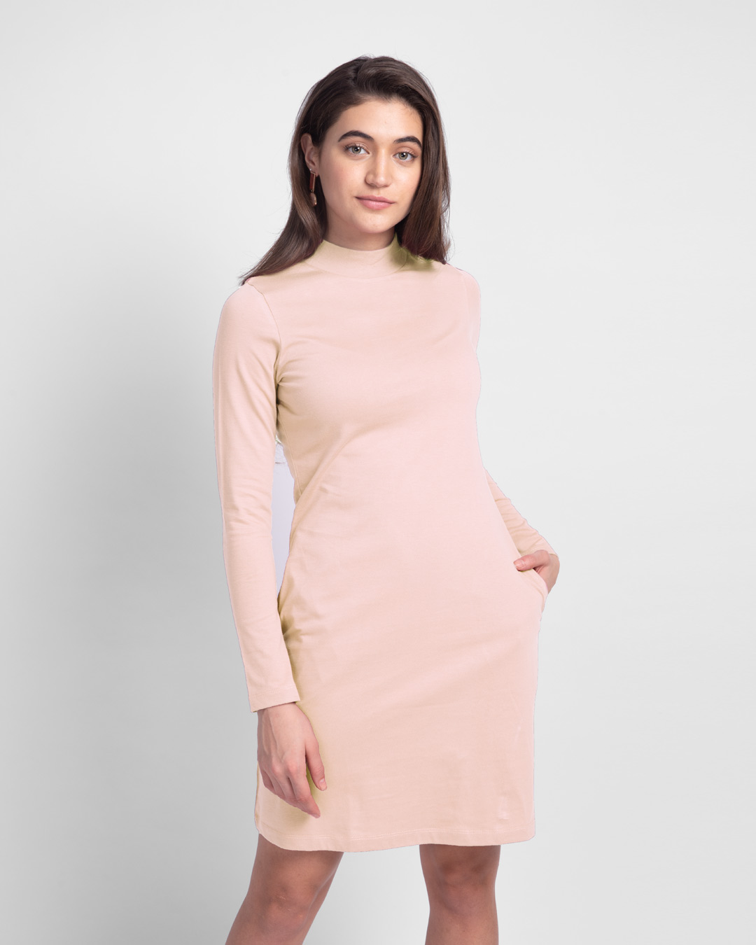 Shop Women's Pink High Neck Slim Fit Pocket Dress-Back