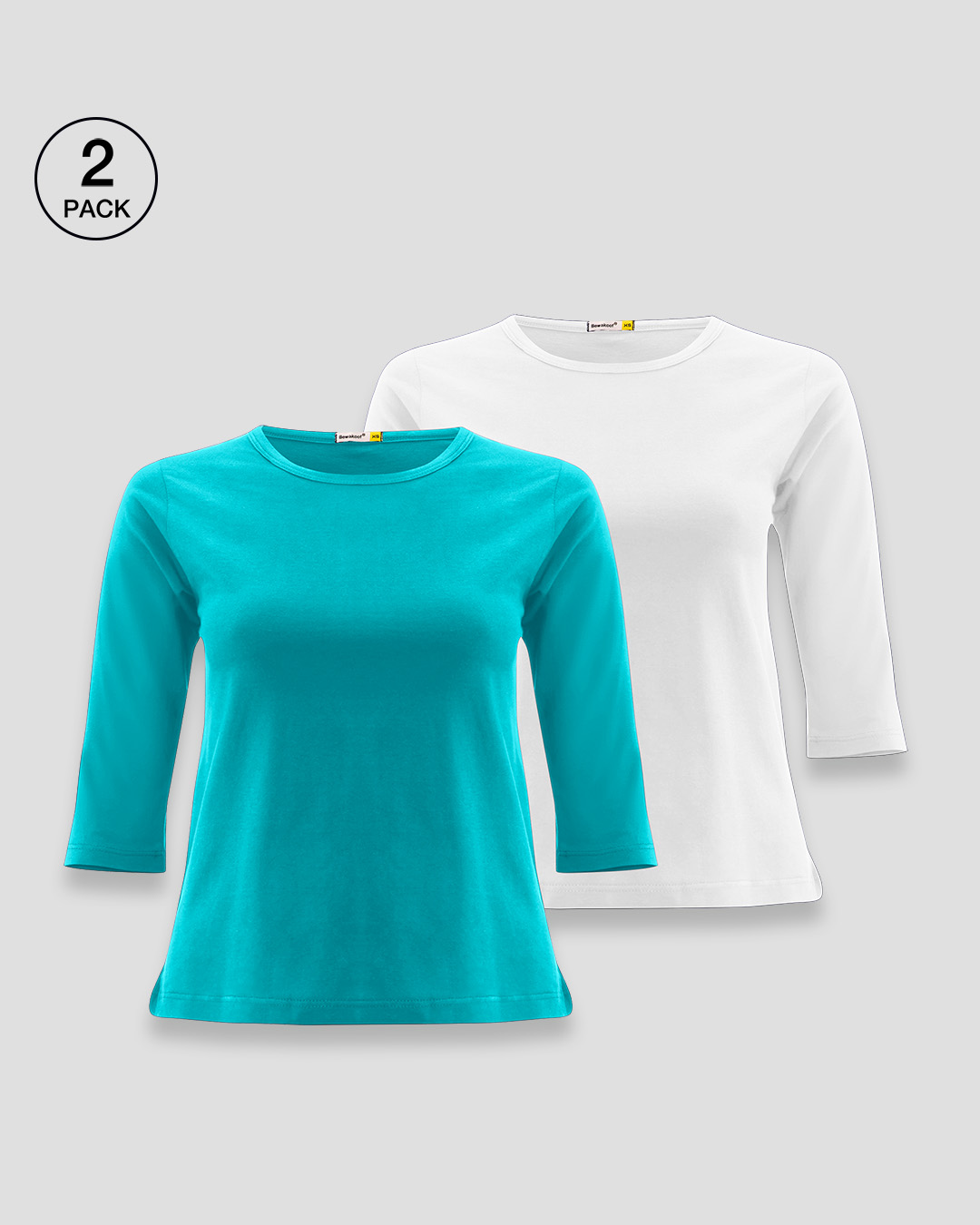 Buy Pack of 2 Women's Blue & White 3/4 Sleeve Slim Fit Tshirt Online