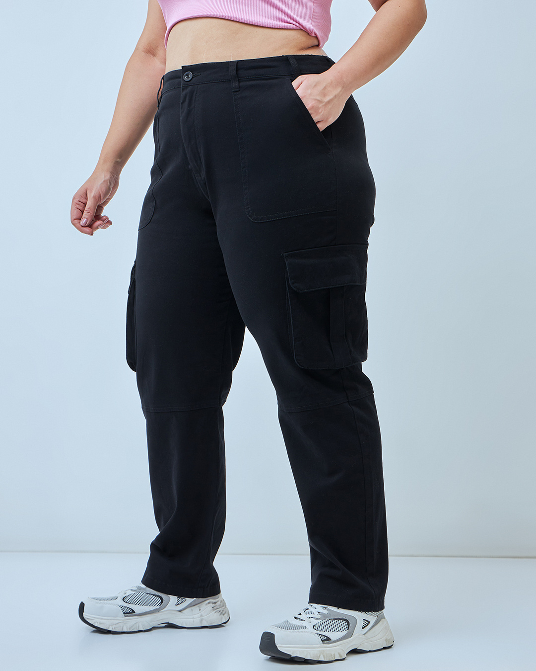 Shop Women's Black Plus Size Cargo Pants-Back