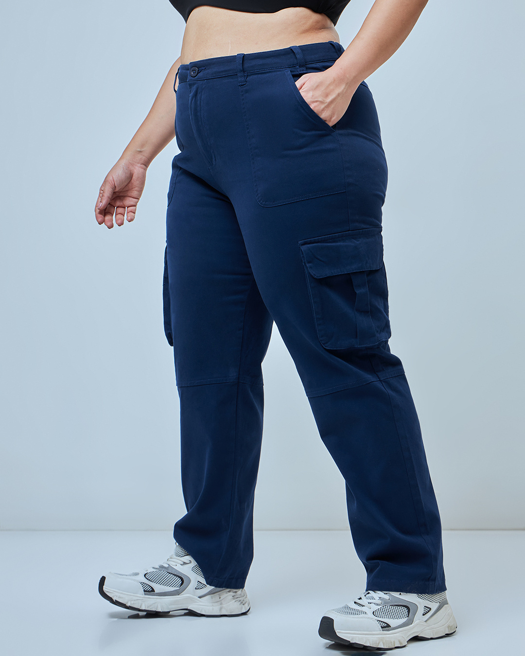 Shop Women's Blue Plus Size Cargo Pants-Back