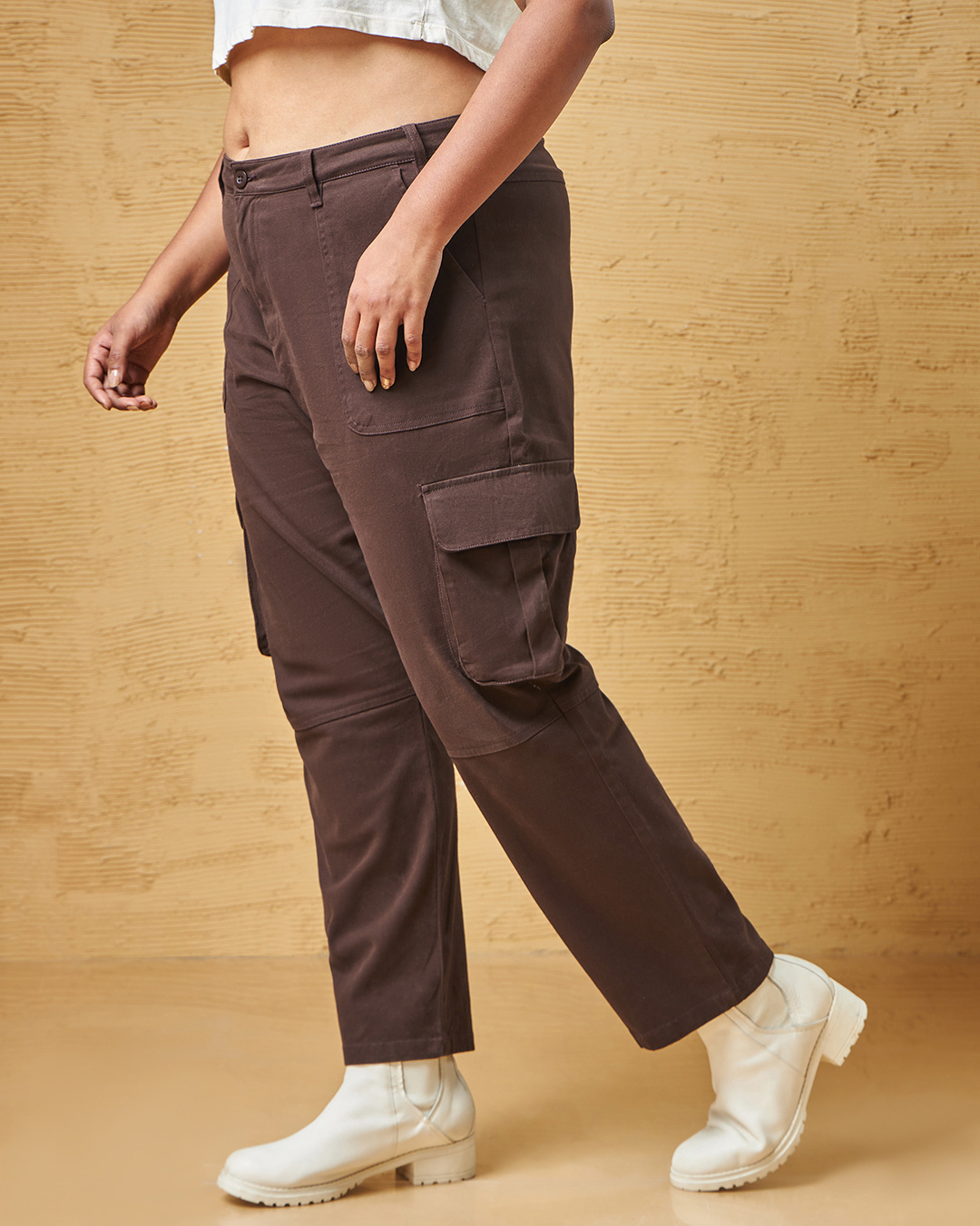 Shop Women's Brown Plus Size Cargo Pants-Back